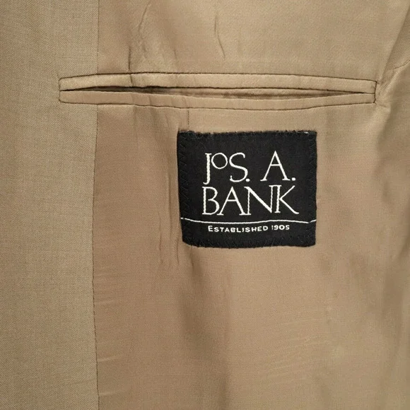 Jos A Bank Sport Coat Mens 46L Beige Tan Wool Jacket Two Button Lined